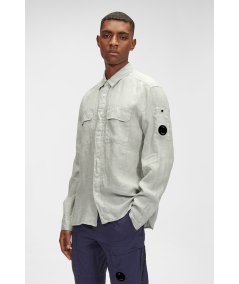 Shirt with pocket in resin-coated linen