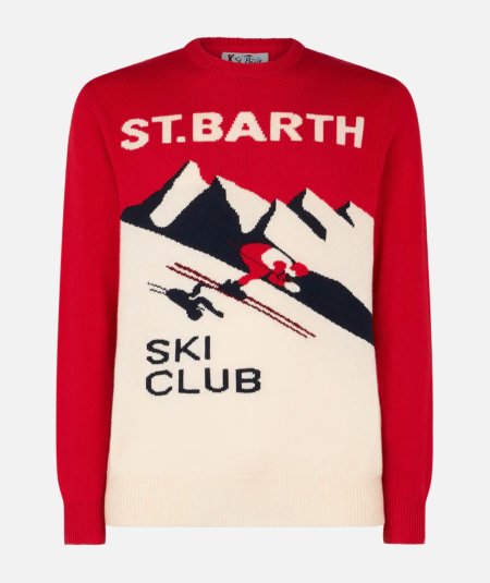 Maglia girocollo jacquard cartolina St. Barth Ski Club