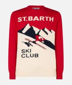 Maglia girocollo jacquard cartolina St. Barth Ski Club