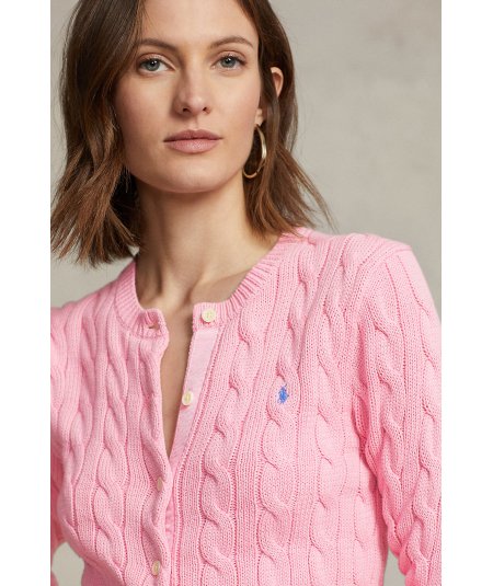 Round-neck cardigan in cable knit cotton
