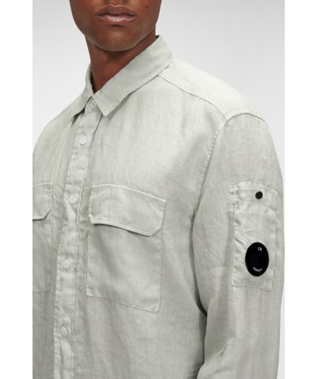 Shirt with pocket in resin-coated linen