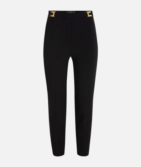 Straight crepe trousers with gold plaques