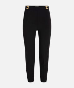 Straight crepe trousers with gold plaques