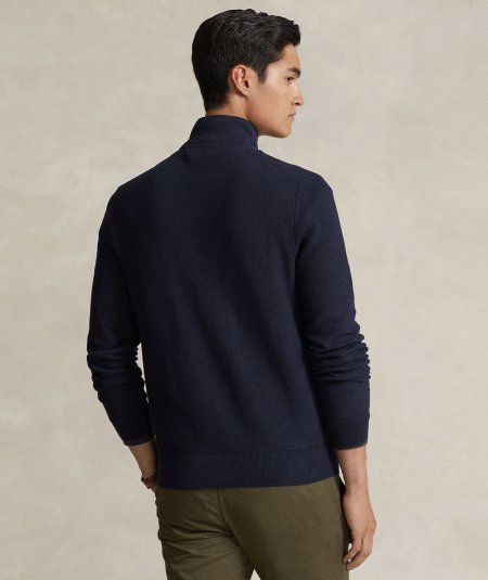 Cotton pique sweater with zip