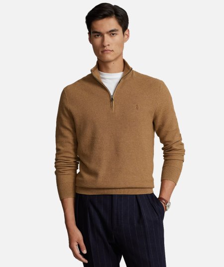 Cotton pique sweater with zip