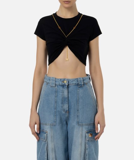 T-shirt cropped in jersey con nodo