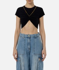 T-shirt cropped in jersey con nodo