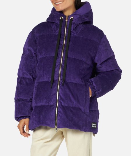 Padded velvet down jacket with hood