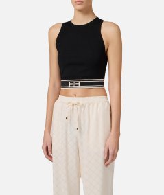 Cropped top in viscosa con bande a contrasto