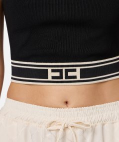 Cropped top in viscosa con bande a contrasto