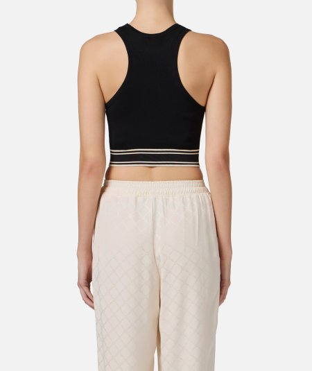 Cropped top in viscosa con bande a contrasto