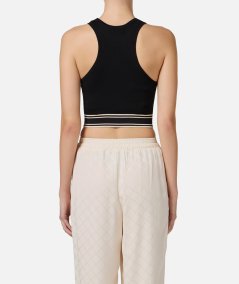 Cropped top in viscosa con bande a contrasto