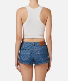 Cropped top in viscosa con bande a contrasto