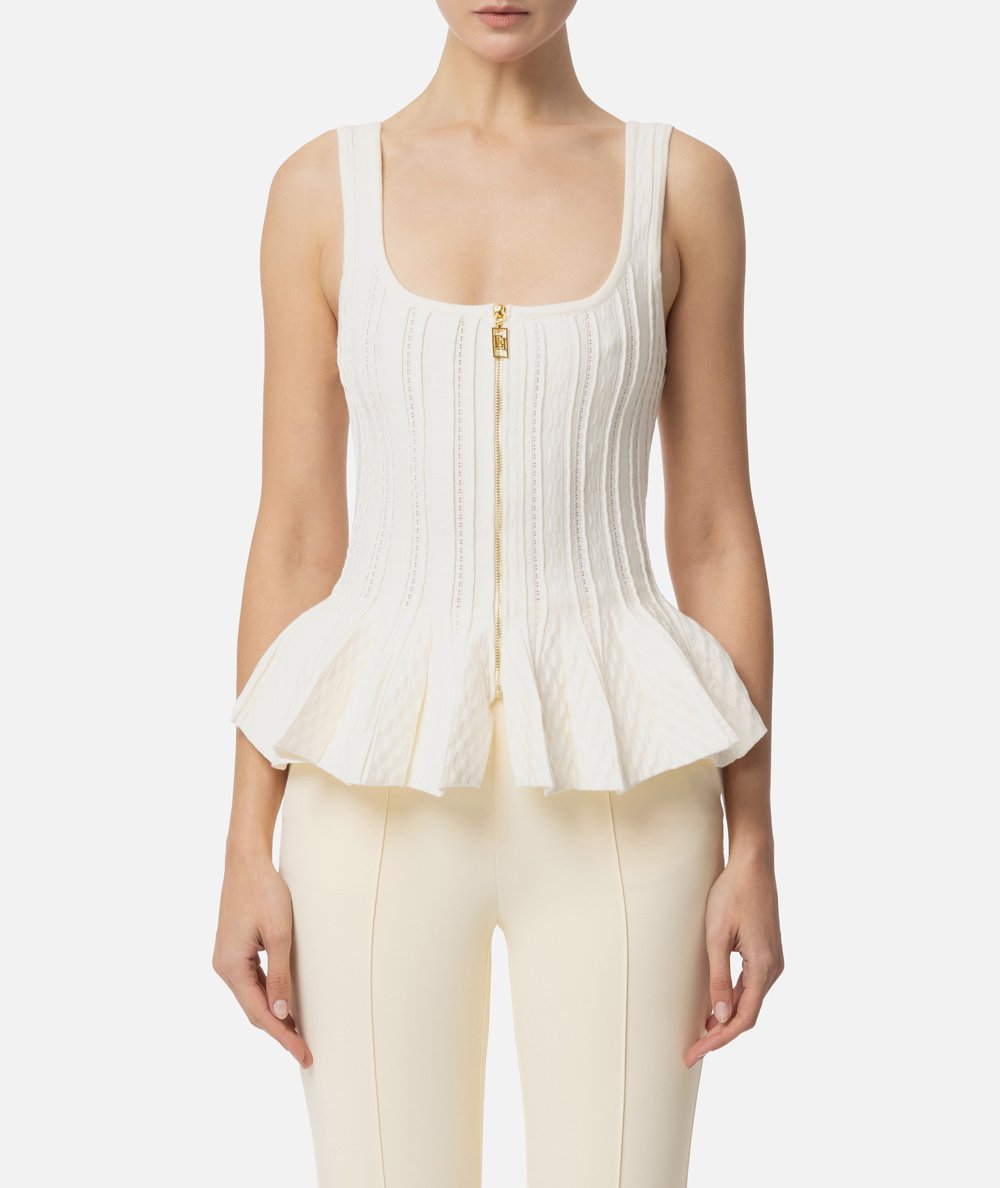 Top in maglia a pieghe con baschina