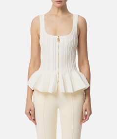 Top in maglia a pieghe con baschina