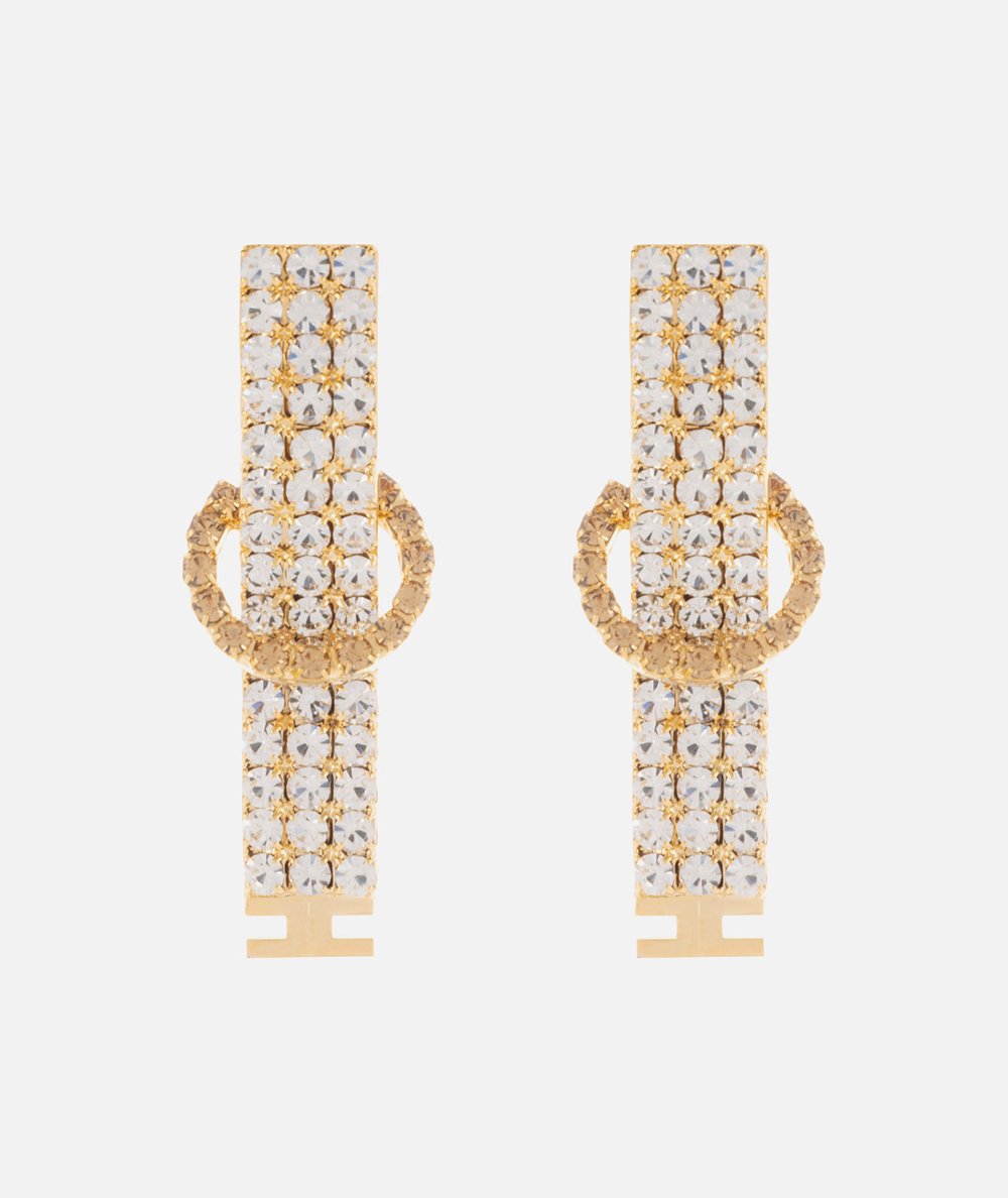 Orecchini in ottone con strass e logo