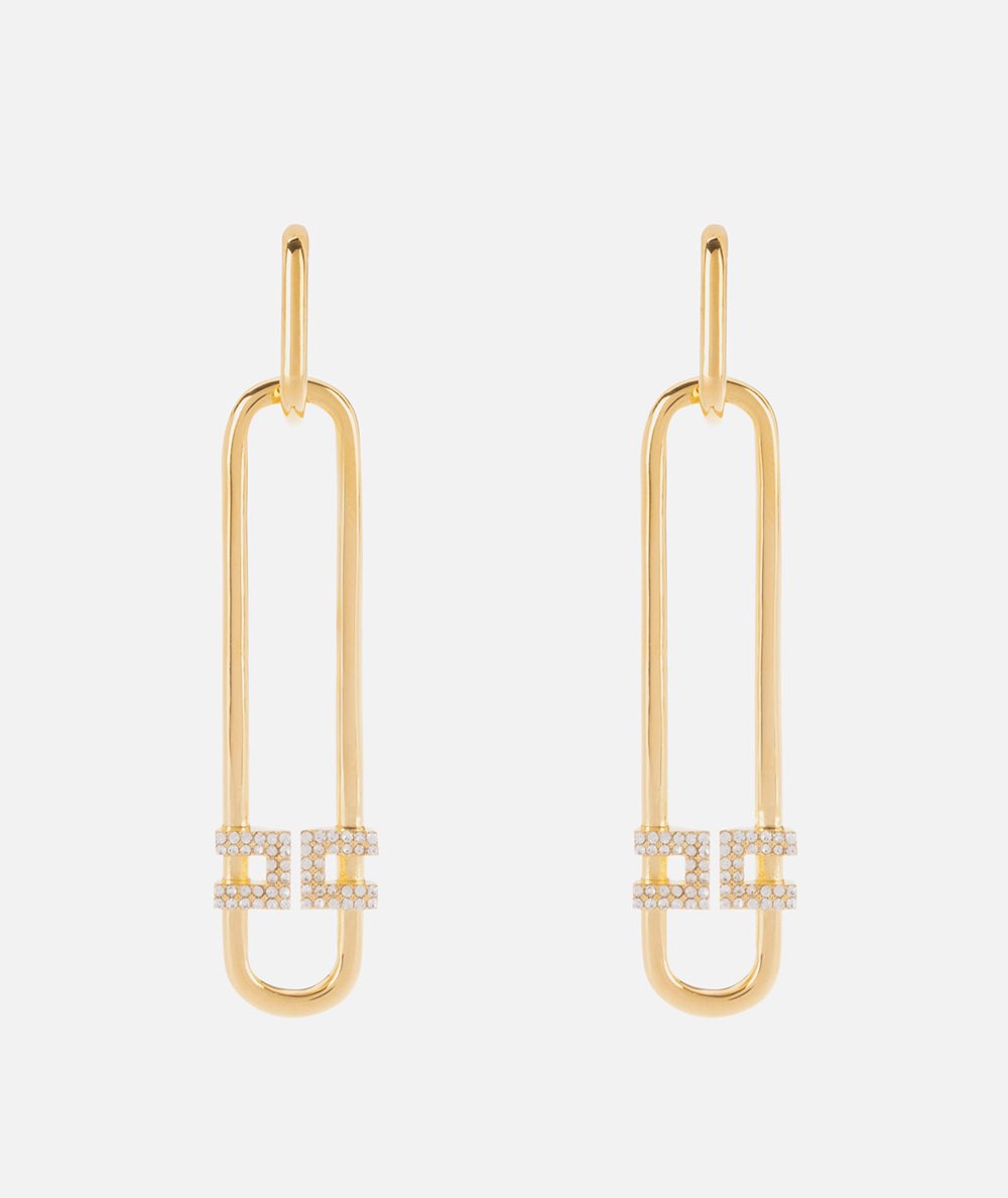 Orecchini in ottone con logo e strass