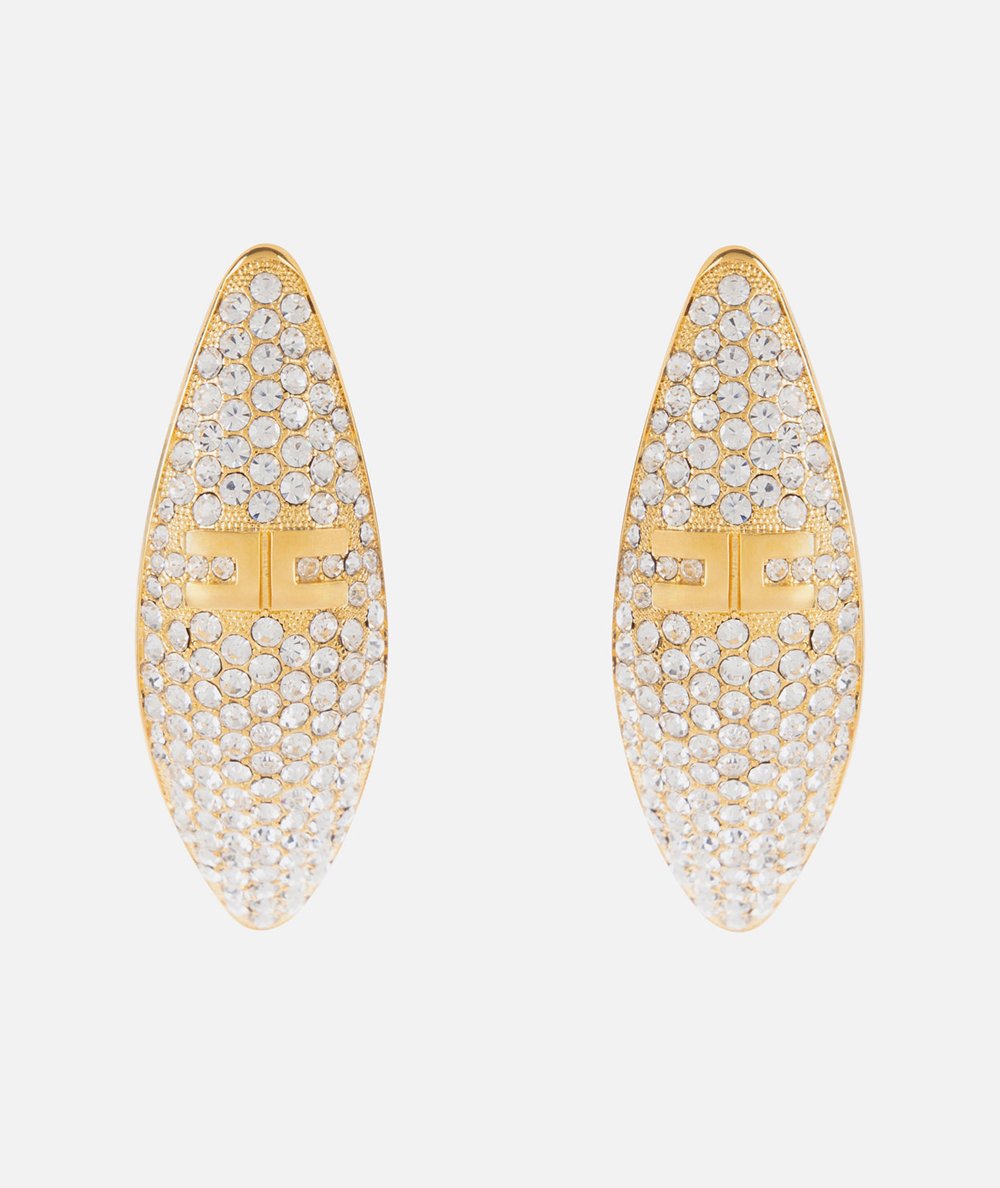 Micro orecchini in ottone con strass e logo