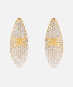 Micro orecchini in ottone con strass e logo