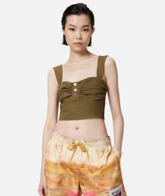 Crop top in lino con bottoni