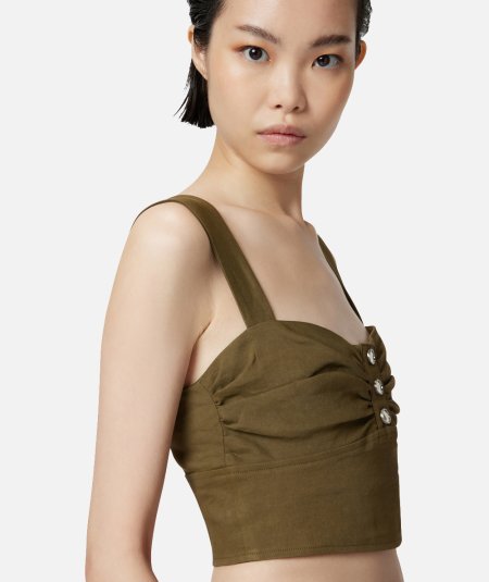 Crop top in lino con bottoni