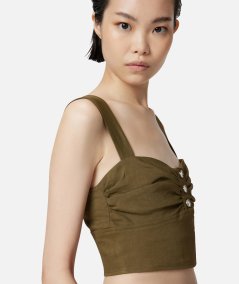 Crop top in lino con bottoni