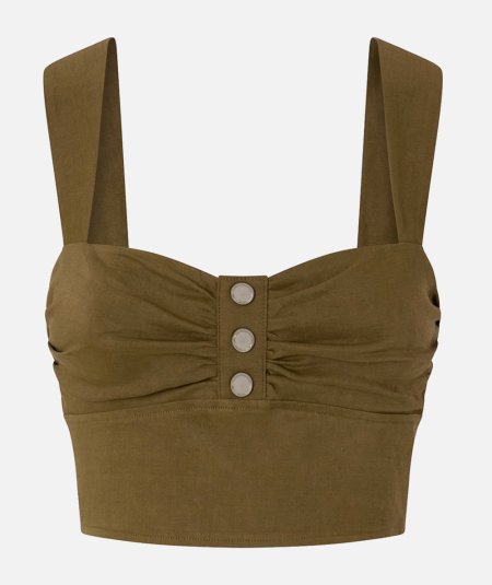Crop top in lino con bottoni