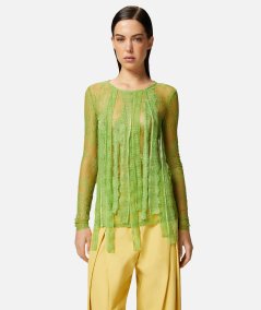 Maglia aderente in pizzo con frange