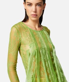 Maglia aderente in pizzo con frange