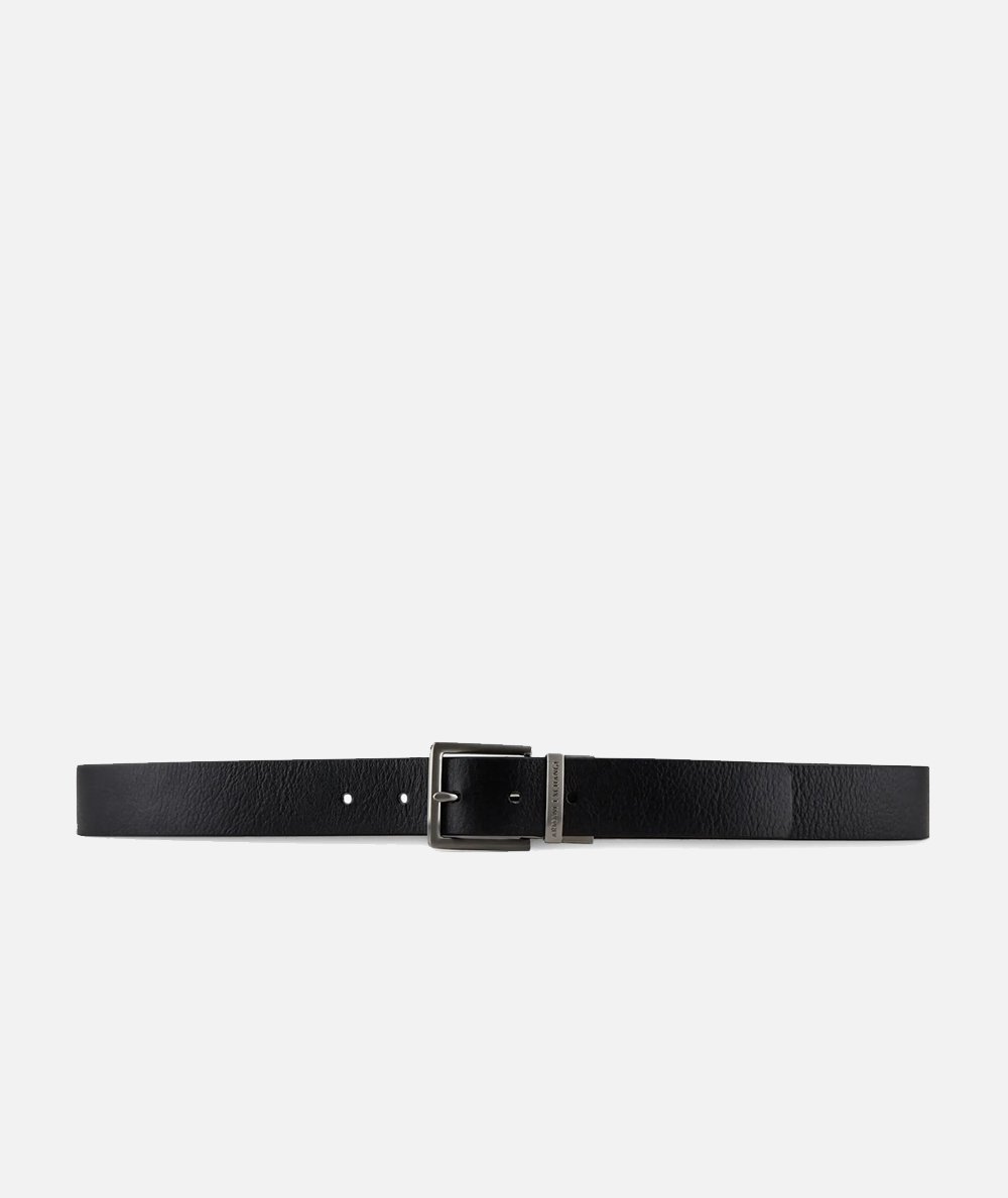 Leather belt with rectangular buckle