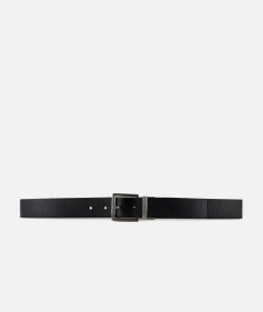 Leather belt with rectangular buckle