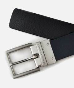 Leather belt with rectangular buckle