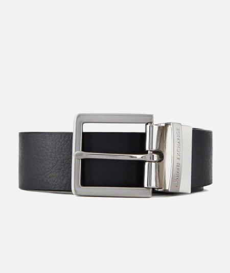Leather belt with rectangular buckle