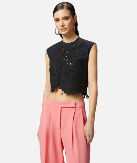Crop top con ricamo traforato e cristalli - Duepistudio ***** Abbigliamento, Accessori e Calzature | Uomo - Donna