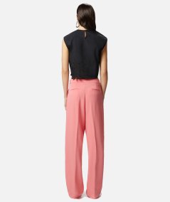 Crop top con ricamo traforato e cristalli
