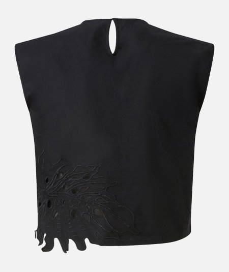 Crop top con ricamo traforato e cristalli