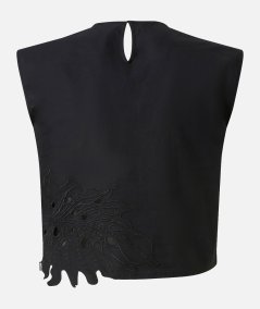 Crop top con ricamo traforato e cristalli