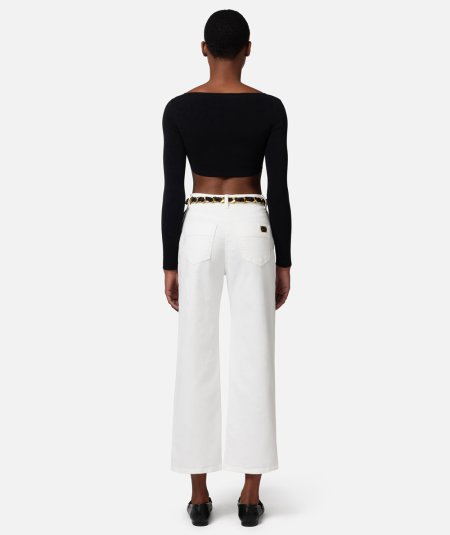 Jeans cropped a palazzo con cintura nera