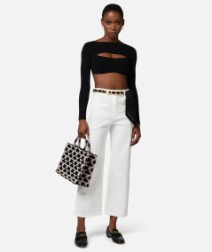 Cropped palazzo jeans with black belt