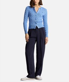 Cardigan girocollo in cotone a trecce