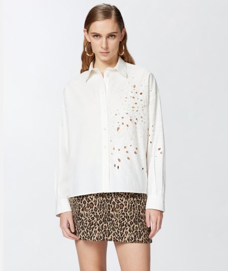 Camicia con ricamo sangallo e cristalli