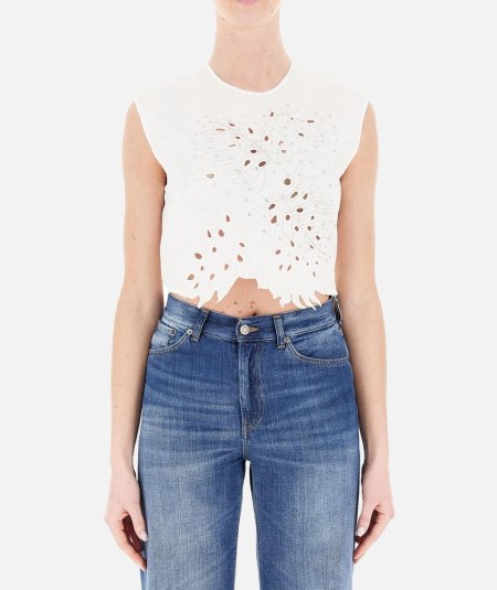 Crop top con ricamo traforato e cristalli - Duepistudio ***** Abbigliamento, Accessori e Calzature | Uomo - Donna