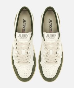 Medalist low sneakers in white and military leather and suede
