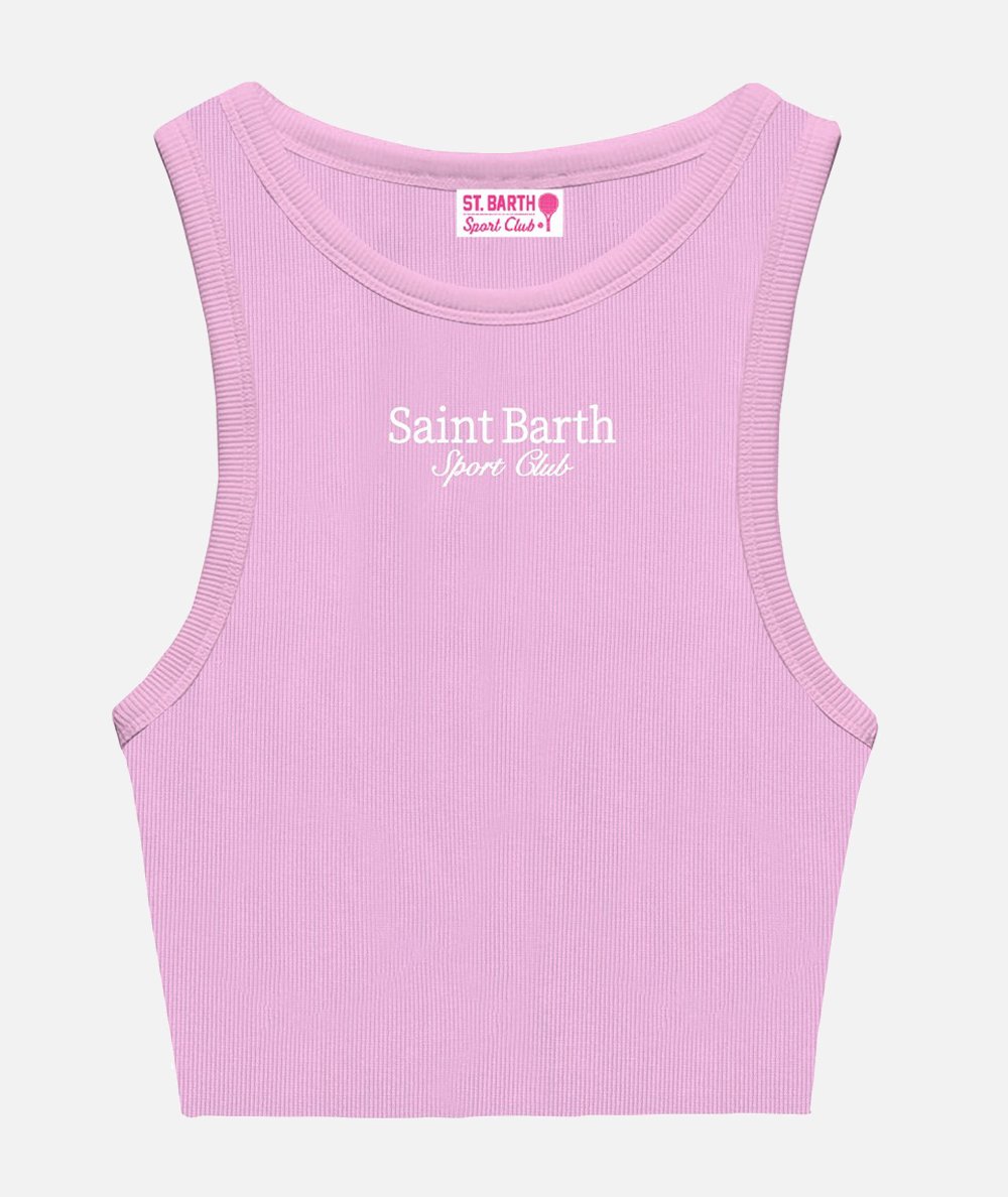 Canotta corta da donna in cotone a coste con ricamo Saint Barth Sport Club