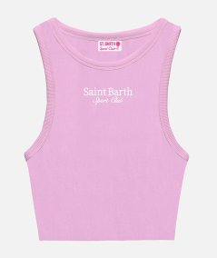 Canotta corta da donna in cotone a coste con ricamo Saint Barth Sport Club