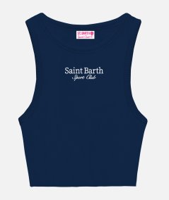 Canotta corta da donna in cotone a coste con ricamo Saint Barth Sport Club