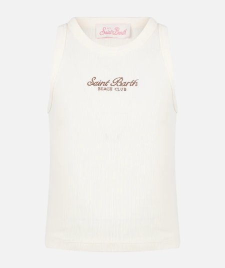 Top corto in maglia a coste bianco panna con ricamo - Duepistudio ***** Abbigliamento, Accessori e Calzature | Uomo - Donna