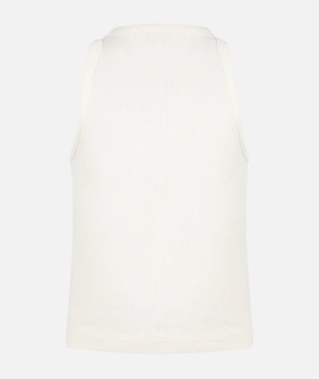 Top corto in maglia a coste bianco panna con ricamo