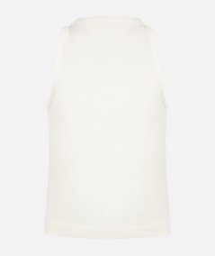 Top corto in maglia a coste bianco panna con ricamo