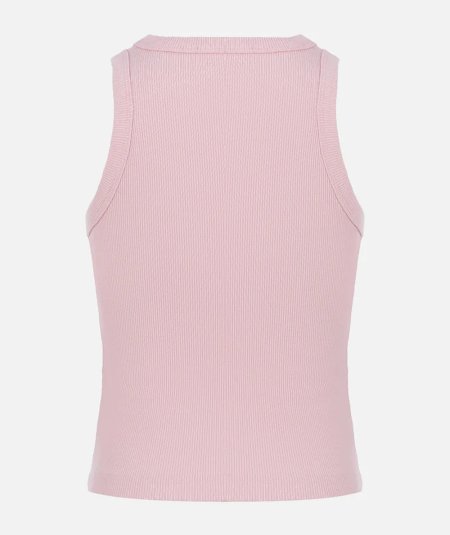 Top corto in maglia a coste rosa con ricamo